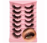 7 Pairs of 3D False Eyelashes, Cat Eye, Fluffy Volume, Curly, Cat-Eye, Artificial Eyelashes, Natural Look, Reusable, Handmade Faux Mink Makeup Eyelashes (7P-HR-Z12)