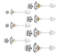 7 Pairs Plastic Post Earrings for Women Clear Cubic Zirconia Earring Plastic Earrings for Sensitive Ears With Earring Posts and Backs Anti Allergy 2.5/3/4/5/6/7/8 mm Fit Mother Festival Gifts