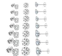 7 Pairs Sterling Silver Earrings for Women, 2/3/4/5/6/7/8mm Cubic Zirconia Surgical Steel Stud Earrings, Hypoallergenic Stainless Steel Jewelry Piercings Studs Cartilage for Girls Men