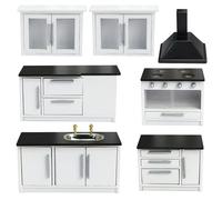 7 Part Small Kitchen Furniture For Dollhouses 1 12 Scale Oaken Realistic Plan Set Permanent Oaken Model House Furniture Set