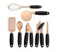 7 pc Kitchen Gadget Set Rose Gold Kitchen Utensils Non Stick and Heat Resistant Cooking Utensils Set Stainless Steel Cookware with Soft Touch Handles Black