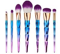 7 pc Unicorn Makeup Brushes with Colorful Bristles Diamond Shaped Handles Fantasy Makeup Tools Foundation Eyeshadow Brush Kit Cosmetic Beauty Gift for Girls