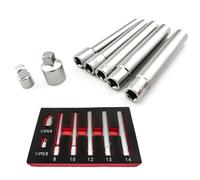 7 PCS 3/8-Inch Drive Extra Deep Metric Socket Set, Hex Long Socket Set 6 Point 8mm 10mm 12mm 13mm 14mm 1/4" F to 3/8" M Adapter 1/2" F to 3/8" M Adapter Deep Sockets with CR-V Repair Auto