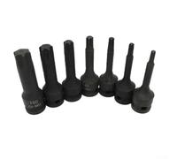 7 Pcs 3/8 Inch Drive for Torx Bit Socket Set with Star Hex Wrench for T20-T60, Magnetic Retaining Ball, Black Oxide Coated for Automotive and Home Repair
