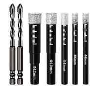 7 PCS 6/8/10/12mm Round Shank Diamond Drill Bits Porcelain Tile Drill Bit And 6mm Hex Shank Drill Bit For Granite,Ceramic,Marble,Tile Stone, Glass, Hard Materials