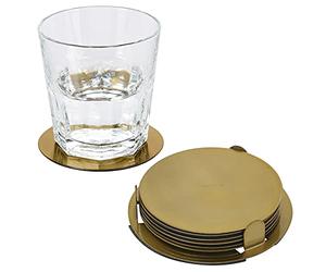 7 Pcs 9cm Round Circle Shape Brush Metal Gold Silver Drinks Beverage Coaster (Gold)