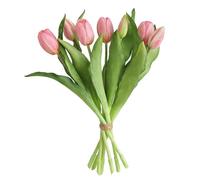 7 Pcs Artificial Tulips Artificial Flowers Latex Faux Flowers Tulip Pink | Realistic Touch Artificial Flower 32cm for Wedding Bouquet Diy Craft Dining Table Home Garden Decoration (Light Pink)