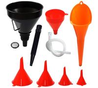 7 Pcs Automotive Funnel Set, including Wide Mouth Fuel, Plastic Long Neck, Flexible Right Angle and 4 Funnel of Different Sizes, with Hose and Filter, suitable for Gasoline/Coolant/Engine Oil