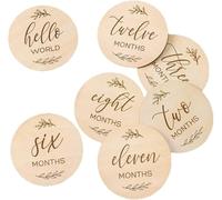 7 Pcs Baby Milestone Cards, Double Sided Wooden Commemorative Pieces, Wood Cards for Newborn Infants 0-12 Months Growth Recording