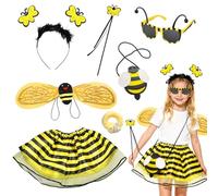 7 Pcs Bee Costume Set for Kids, Bee Bumble Costume with Yellow Tutu bee Wings Headband Striped Glasses Hairband Magic Wand Bag Fancy Dress for Role Playing World Book Day Halloween Carnival Party