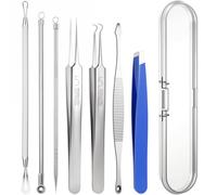 7 Pcs Blackhead Remover Tool Pimple Popper Extractor Tool Curved Blackhead Tweezers Kit Stainless Pimple Acne Blemish Removal Tools Kit Professional Remover for Face Blackhead Whiteheads Milia Pimples