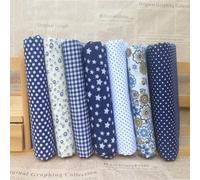 7 Pcs Blue 10" x 10" Top Cotton Craft Fabric Bundle Squares Patchwork DIY Sewing Scrapbooking Quilting Floral Dot Pattern (25cm x 25cm)