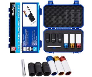 7 Pcs BlueSpot ½" LOCKING WHEEL NUT REMOVER | IMPACT SOCKET SET | 17 19 21MM | Tempered Chrome Molybdenum | DIY | Garage | Workshop | Mechanics | Vehicle Repair | Air & Hand Tools | DIY | UK FREE P&P