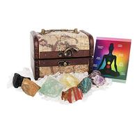 7 PCS/Box Chakra Raw Stone Natural Crystal with Treasure Chest Set, Energy Crystal Healing Reiki Stone,Yoga Stones Kit,Mineral Crystal Quartz,Amethyst,Fluorite,Obsidian