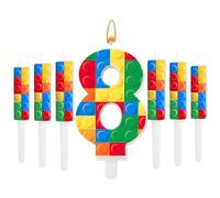 7 Pcs Building Block Themed Birthday Candles Set 6 Building Blocks Candles and 1 Number Candle Cake Topper for Building Block Party Decoration Supplies (Number 8)