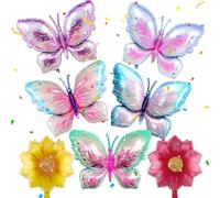 7 Pcs Butterfly Birthday Decorations Set 5 3D Butterfly Balloons and 2 Foil Flower Balloons for Weddings Parties Holidays and Home Decor Gift