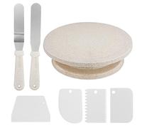 7 Pcs Cake Decoration Set,Decorating Kits Supplies, Rotating Cake Turntable Tools, Icing Spatula, Icing Smoother Scraper for Easy Cake Frosting Decorating Making (Wheat,Silver)