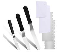 7 Pcs Cake Scraper, Cake Icing Smoother, Metal and Plastic Buttercream Spatula Tools for Cakes Baking Cream Decorating