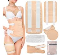 7 Pcs Castor Oil Pack Reusable Castor Oil Organic Wrap Kit with Cotton Flannel Organic Waist Belt,Adjustable and Oil Leak-Proof for Liver Detoxification, Muscle Pain Improved (Khaki)