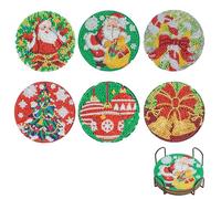 7 PCS Christmas Diamond Art Coasters Kit, Includes 6x DIY Diamond Painting Coasters 1 Display Holder, Easy Holiday Craft for Adults, Beginners, Festive Home Decor