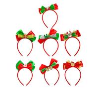 7 Pcs Christmas Headbands Shiny Glitter Elk Bow Headdresses Christmas Party Costume Headwear Santa Claus Christmas Tree Bells Decorative Headbands for Kids & Adults
