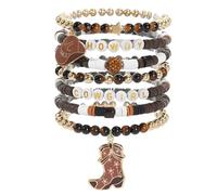 7 PCS Cowgirl Beaded Bracelets for Women, Stackable Boho Jewellery UK Accessories, Western Jewellery Summer Bracelets Brown with Cowgirl Hat and Boots Charms Y2K Style, Friendship Gifts for Female
