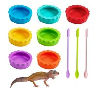 7 Pcs Crested Gecko Tank Accessories Food Dish and 3 Pcs Silicone Scoops, Crested Gecko Food and Water Feeding Cups Colorful Water Bowl for Tortoise, Small Pet and Crab (Colorful)