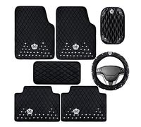7 Pcs Crystal Diamond Bling Steering Wheel Cover Black PU Leather Car Floor Mats Bling Arm Rest Cover for Women and Girl Car SUV Truck Car Interior Accessories Heavy Duty Protection Weather