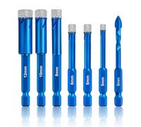 7 PCS Diamond Drill Bit, 5 6 8 10 12mm Hex Shank Tile Drill Bits Dry Drilling Bits Set Multi-Functional Porcelain Tile for Granite Ceramic Marble Stone and More
