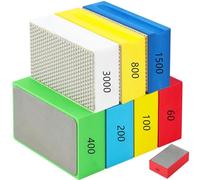 7 Pcs Diamond Hand Polishing Pads, Sanding Polishing Blocks with Foam Backing, Porcelain Sanding Tools Kit for Tile Glass Stone Marble Granite Ceramics Metal (60# 100# 200# 400# 800# 1500# 3000#)