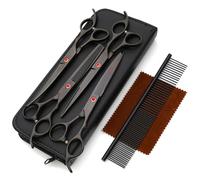 7 PCS Dog Grooming Scissors Set, Professional Pet Straight Curved Teeth Shears, Pet Grooming Kit with Comb and Zipper Pouch, Suitable for All Coats