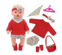 7 Pcs Doll Clothes Outfits for 14-18 inch Baby Dolls, 35-43cm Baby Doll Clothes Outfits 1 Red Long Sleeve Shirt 1 Shorts 1 Hairband 1 Hanger 1 Strawberry Pendant 1 Socks 1 Floral Bib Gifts for Girls