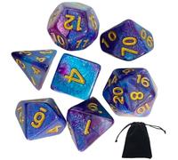 7 PCS Double-Color Blue Purple MTG Dice Set with Black Dice Bag, Polyhedral RPG Dice for Dragons, RPG, MTG, Tbale Games, D&D Gifts for Gamers and Collectors