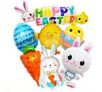7 Pcs Easter Balloon Decorations Set - Happy Easter Foil Balloons: Cute Bunny, Chick, Carrot & Egg Shapes | Perfect for Easter Party Supplies, Spring Celebration & Family Gatherings