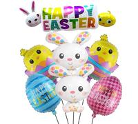 7 Pcs Easter Balloons, Egg Bunny Rabbit Foil Balloon, Easters Balloons for Office Home Indoor Outdoor Birthday Happy Party Decorations
