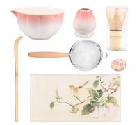 7 Pcs Efficient Matcha Kit Set Complete Matcha Tea Set with Bowl Whisk Holder Bamboo Whisk Sifter Practical Tea Making Kit for Beginner