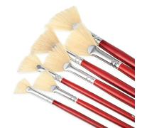 7 PCS Fan Brush for Painting, Professional Artist Fan Brushes, Fan-shaped Brush Set with Natural Bristle Hair and Long Handle, Artist Soft Anti-Shedding Paint Brushes Set, 2/4/6/8/10/12/14#