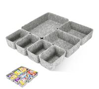 7 Pcs Felt Stackable Desk Organiser Box, Square Drawer Organizer Dividers, Durable Stationery Storage Trays, Save Desk Space Makeup Organizers Boxes for Home, Office, Dresser, Kitchen (Light Grey)