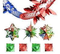 7 Pcs Foil Christmas Ceiling Decorations Metallic Hanging Ornaments Garland | Includes 3 3D star ornaments & 4 expandable foil garlands. PET material, lightweight, pre-strung for ceiling decor