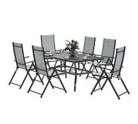 7 Pcs Garden Dining Set Folding Chairs and Metal Top Table Grey