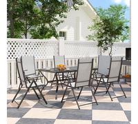Outsunny 7 PCs Garden Dining Set - Folding Chairs And Metal Top Table - Grey | TJ Hughes