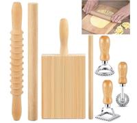 7 Pcs Gnocchi & Pasta Making Set - Wooden Gnocchi Board, Ravioli Stamp & Rolling Pin Kit, Homemade Pasta Tools for Ravioli, Dumplings & Baking Lovers