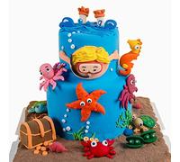 7 Pcs Handmade Ocean Sea Animals Cake Toppers Sea Creatures Theme Birthday Cake Decoration Starfish Turtle Crab Ornaments Baby Shower Party Supplies