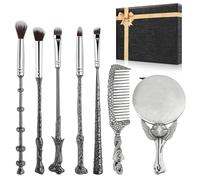 [7 PCS] Harry Makeup Brush Gift Set, With Silver Mirror, Comb, Handle Wizard Wand for Foundation Blush, Eyeshadow, Face Concealer, Eyeliner Contour, Powder Liquid Eye, Harry Gift for Girls Women