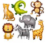 7 Pcs Jungle Safari Animals Balloons, Animal Shaped Foil Helium Balloons