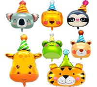 7 Pcs Jungle Safari Animals Balloons, Safari Animals Head Foil Balloons, Cartoon Animal Balloon,Ginat Animals Head Aluminium Foil Balloon Jungle Theme Party Decorations for Birthday