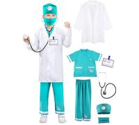 7 Pcs Kids Veterinary Costume Set Animal Doctor Dress Up Outfits for Kids Doctor Role Play Halloween Cosplay Pretend Play (Veterinarian Style 1, 8-10 Years (140-150 cm))
