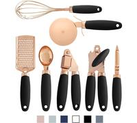 7 Pcs Kitchen Gadget Set Copper Coated Stainless Steel Utensils with Soft Touch Rose Gold Garli