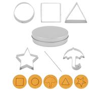 7 PCS Korean Game Sugar Candy Cookies Making Tools for Dalgona Stainless Steel Umbrella for Squid Game Cookies Cutter Kit with Triangle Star Round Baking Cake Mold & Tin Case Needle for Party