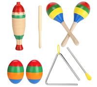 7 Pcs Latin Percussion Instrument Set, Colorful Wooden and Steel Rhythm Instruments, Includes 2 Guiros with Mallet, 2 Maracas, 2 Egg Shakers, 1 Triangle with Striker, for Adults and Beginners